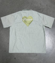 Green Hickory Striped Zip-Up Shirt