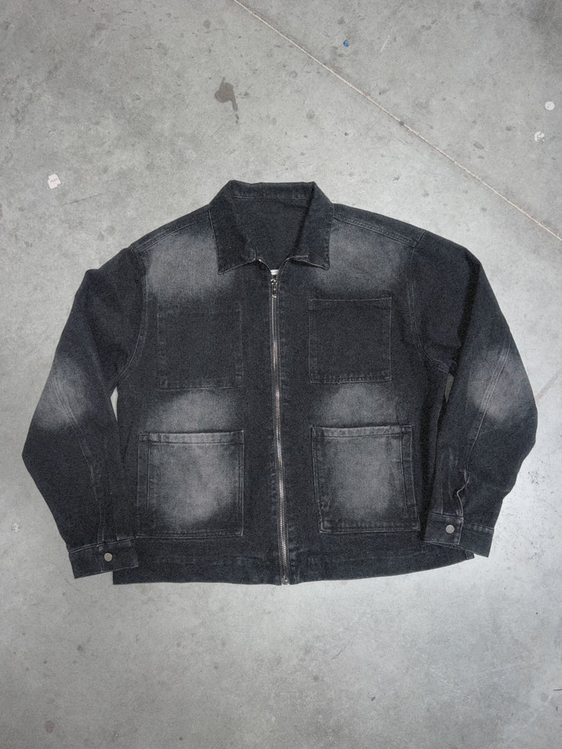 Black Denim Zip-Up Jacket